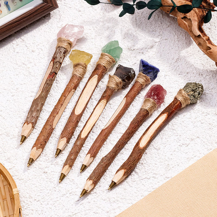 Olivenorma Natural Gemstone Wooden Ballpoint Pen Crystal Wands - image 0