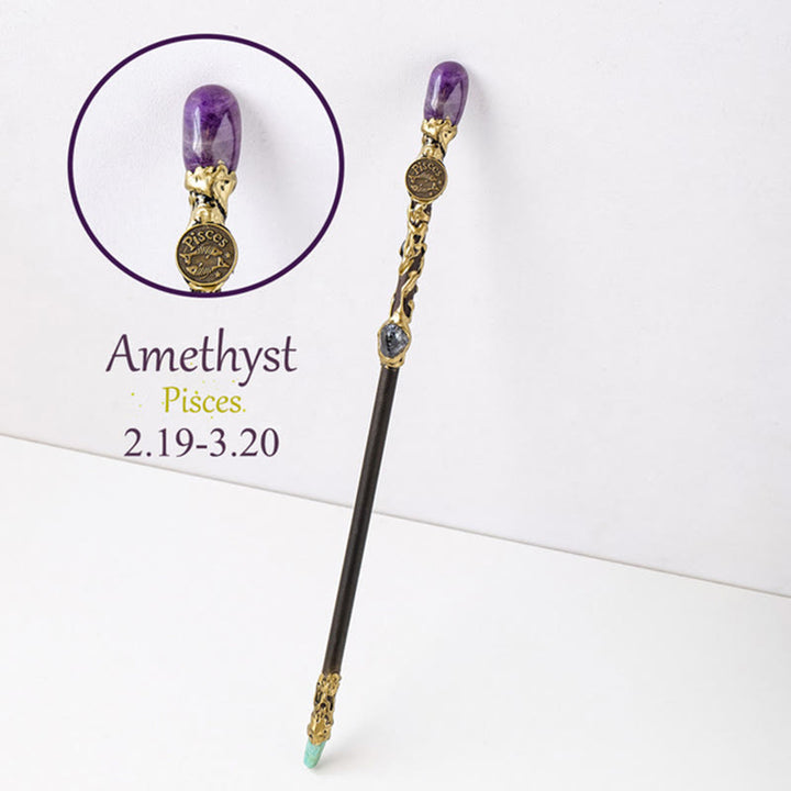 Olivenorma Natural Gemstone 12 Constellation Crystal Wands - Amethyst-Pisces - image 5