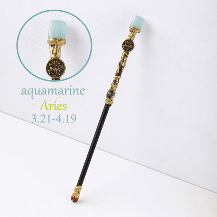 Olivenorma Natural Gemstone 12 Constellation Crystal Wands - Aquamarine-Aries - image 5