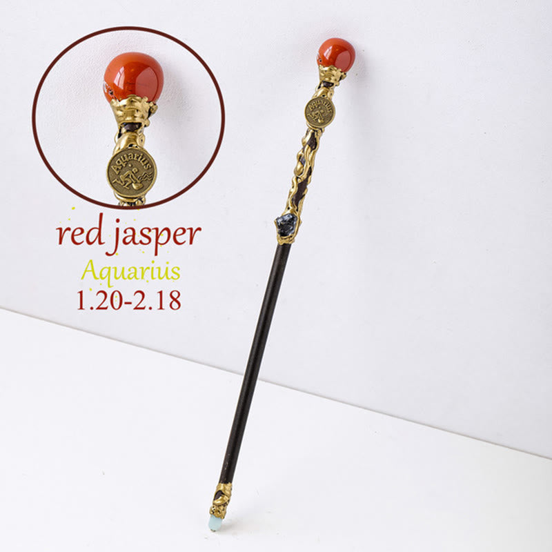 Olivenorma Natural Gemstone 12 Constellation Crystal Wands - Red Jasper-Aquarius - image 3