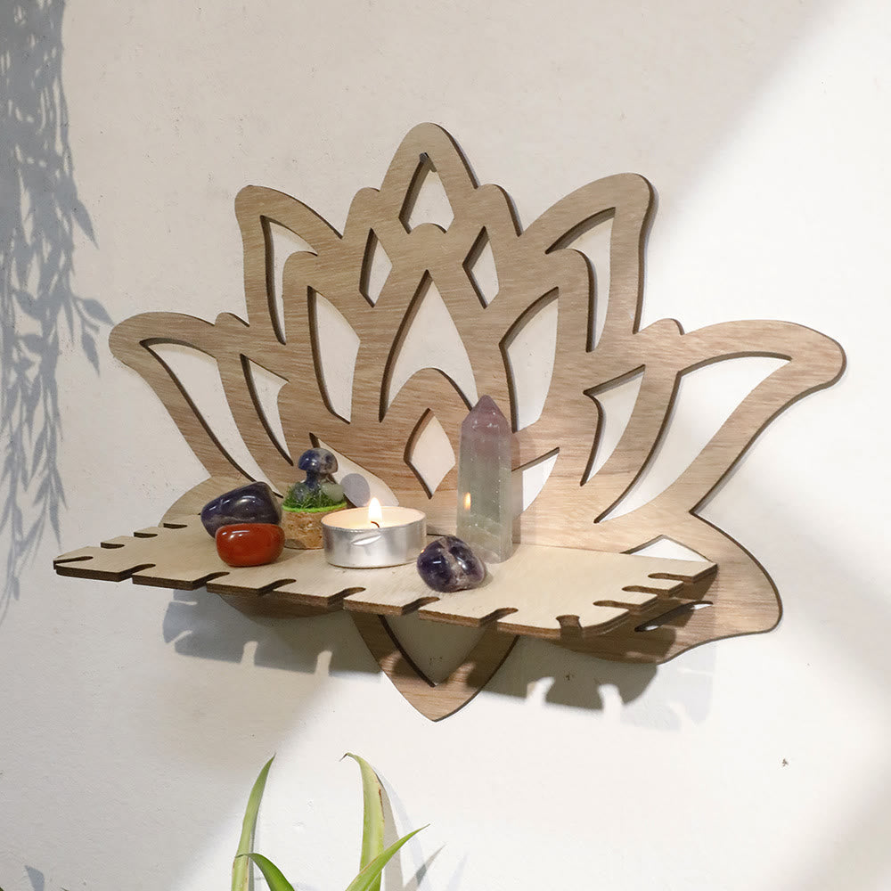 Olivenorma Wooden Hollow Lotus Crystal Shelf - image 1