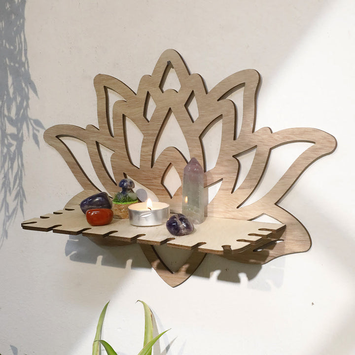 Olivenorma Wooden Hollow Lotus Crystal Shelf - image 1
