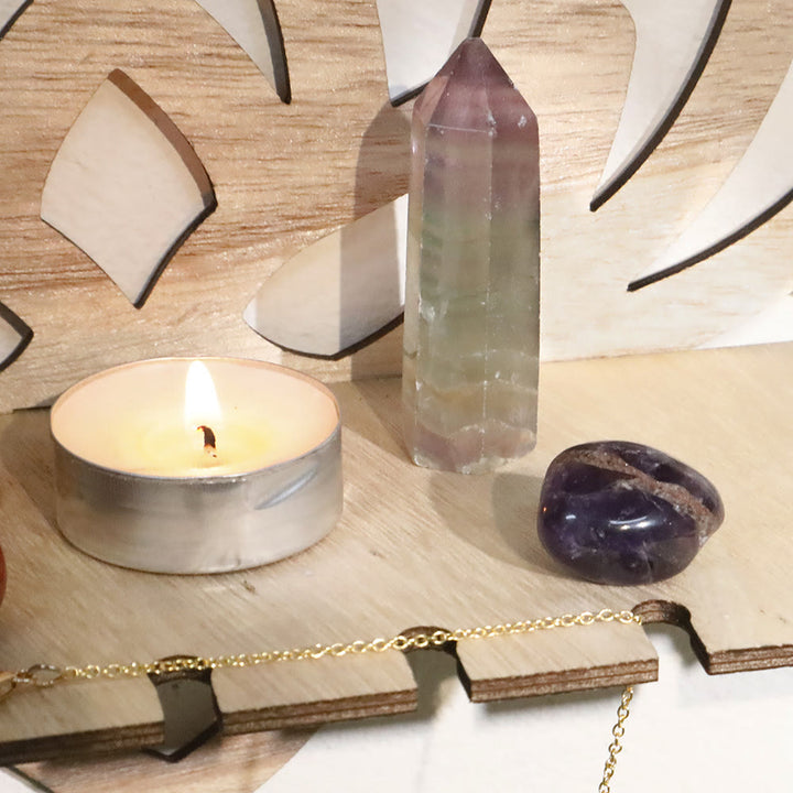 Olivenorma Wooden Hollow Lotus Crystal Shelf - image 3