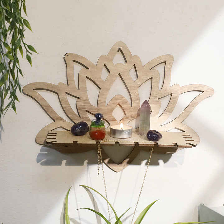 Olivenorma Wooden Hollow Lotus Crystal Shelf - A - image 0