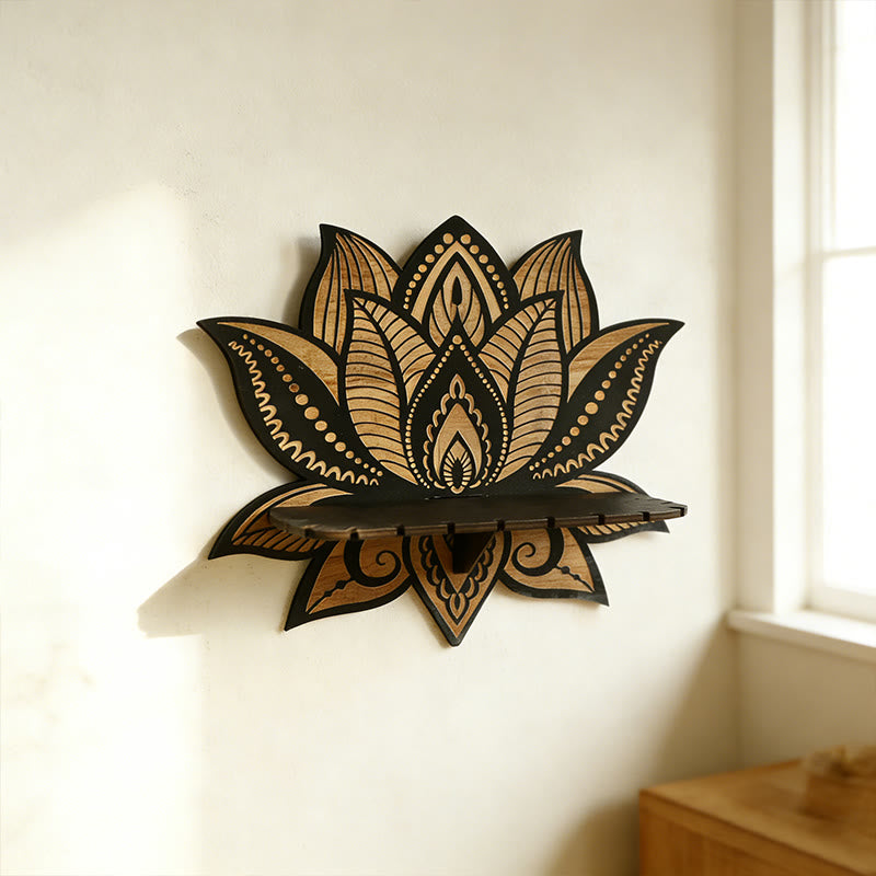Olivenorma Wooden Lotus Mandala Pattern Crystal Shelf - image 4
