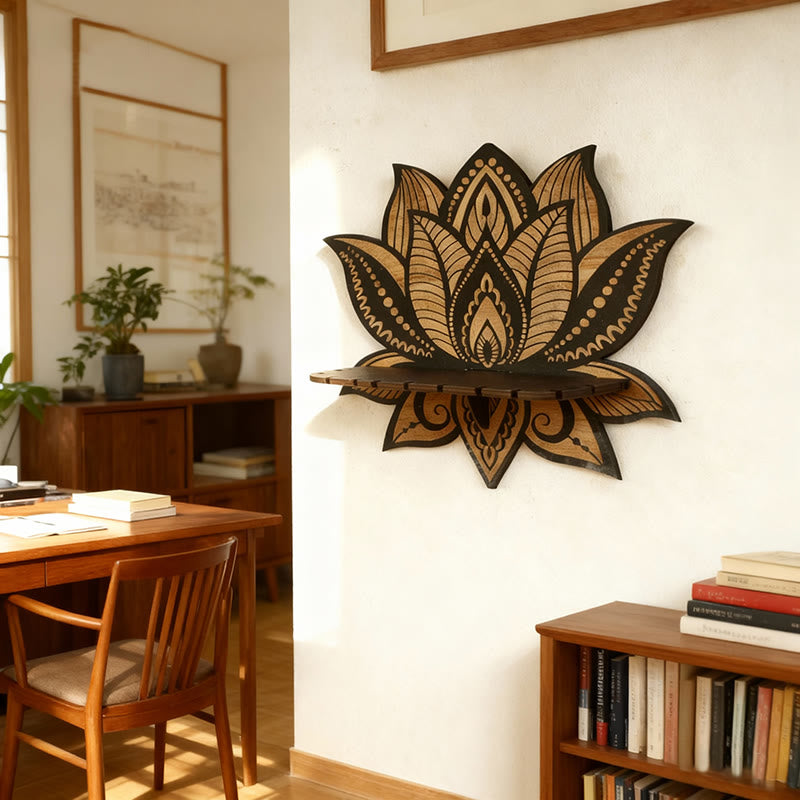 Olivenorma Wooden Lotus Mandala Pattern Crystal Shelf - image 3