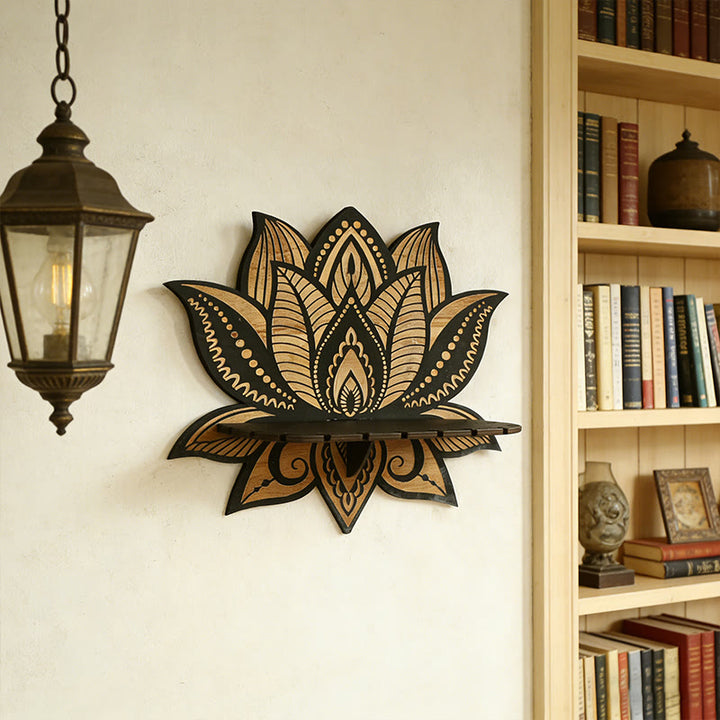 Olivenorma Wooden Lotus Mandala Pattern Crystal Shelf - image 1