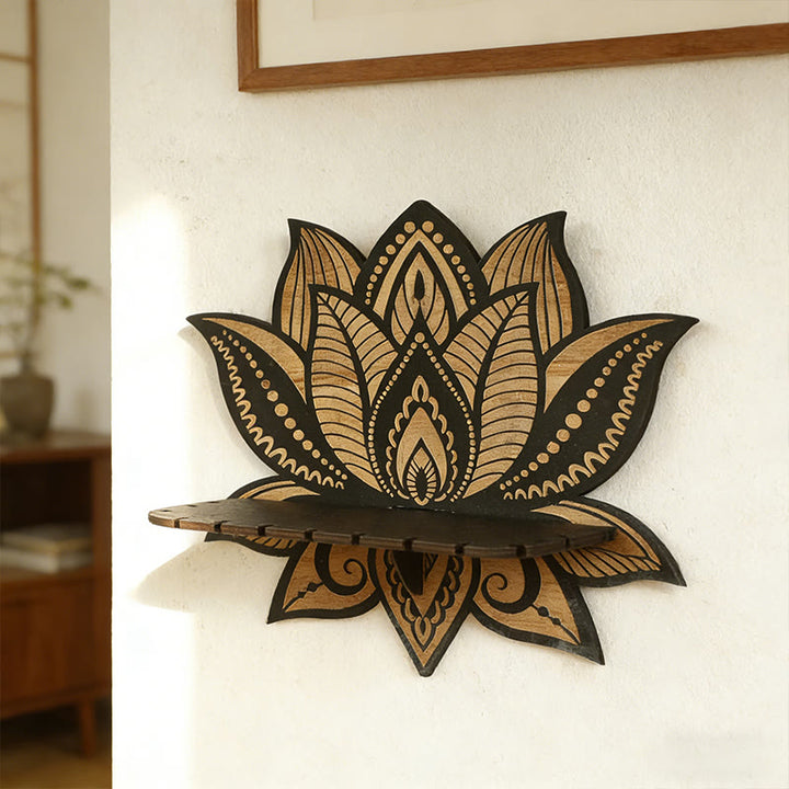 Olivenorma Wooden Lotus Mandala Pattern Crystal Shelf - Lotus Mandala Pattern - image 0