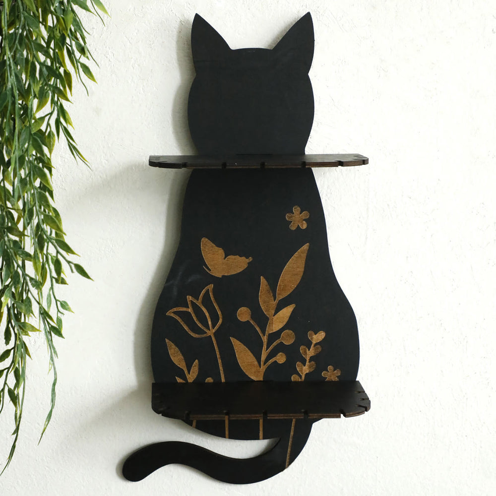 Olivenorma Wooden Gothic Cat Double Layer Crystal Shelf - image 1