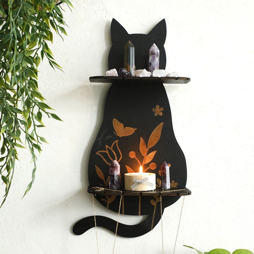 Olivenorma Wooden Gothic Cat Double Layer Crystal Shelf - Gothic Cat - image 0