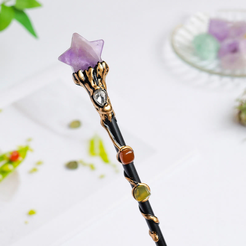 Olivenorma Natural Gemstone Heart Star Magic Crystal Wands - Amethyst-Star Style - image 47