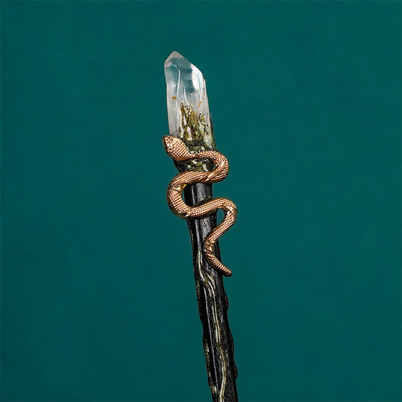 Olivenorma Natural Gemstone Metal Snake Feather Style Crystal Wands - Clear Quartz-Metal Snake Style - image 3