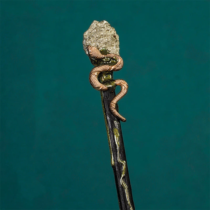 Olivenorma Natural Gemstone Metal Snake Feather Style Crystal Wands - Pyrite-Metal Snake Style - image 5