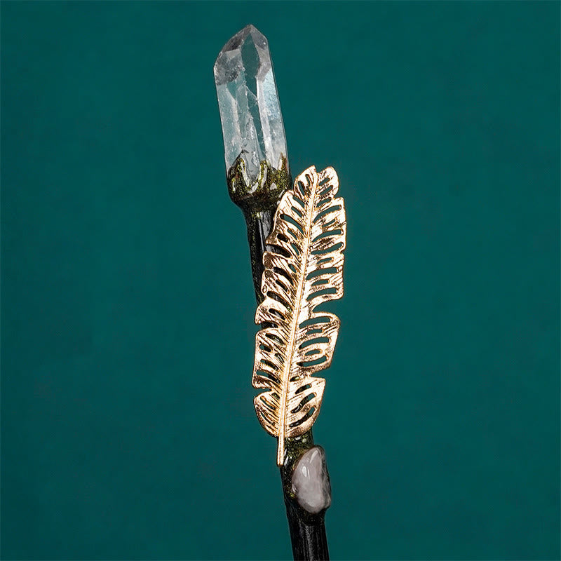 Olivenorma Natural Gemstone Metal Snake Feather Style Crystal Wands - Clear Quartz-Feather Style - image 6