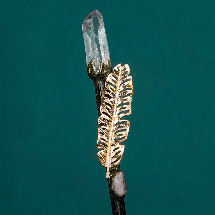 Olivenorma Natural Gemstone Metal Snake Feather Style Crystal Wands - Clear Quartz-Feather Style - image 6