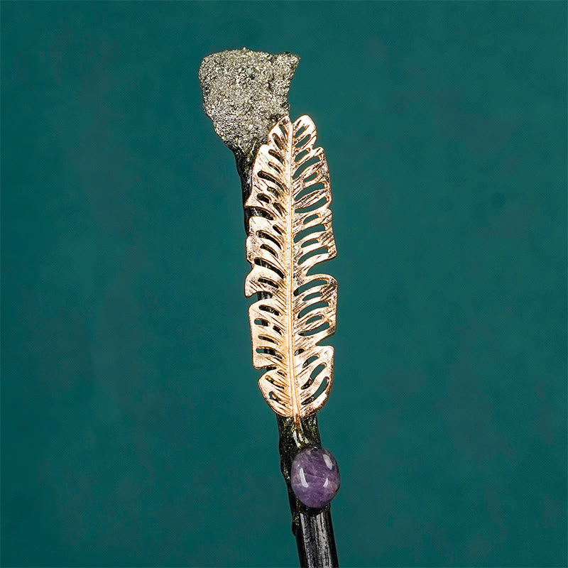 Olivenorma Natural Gemstone Metal Snake Feather Style Crystal Wands - Pyrite-Feather Style - image 10