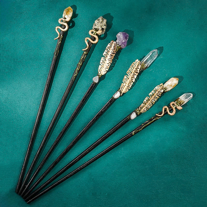 Olivenorma Natural Gemstone Metal Snake Feather Style Crystal Wands - image 0