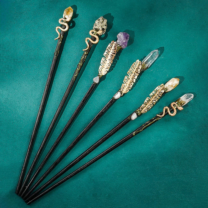 Olivenorma Natural Gemstone Metal Snake Feather Style Crystal Wands - image 0