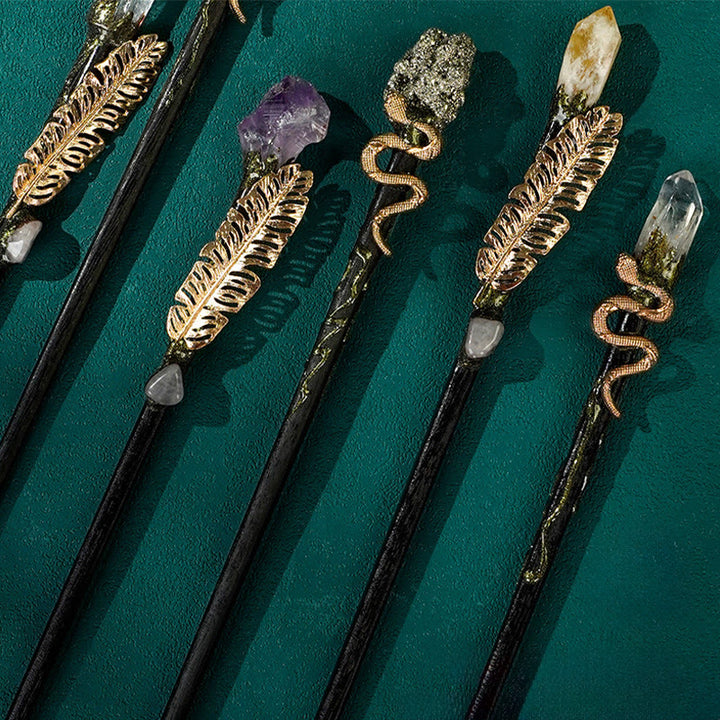 Olivenorma Natural Gemstone Metal Snake Feather Style Crystal Wands - image 14