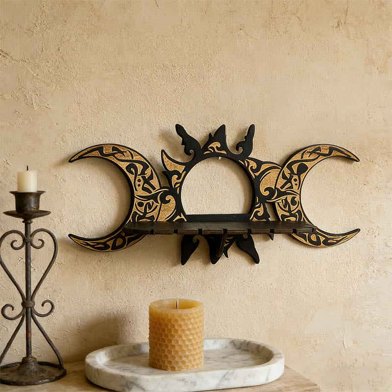 Olivenorma Wooden Sun&Double Crescent Moons Crystal Shelf - image 1