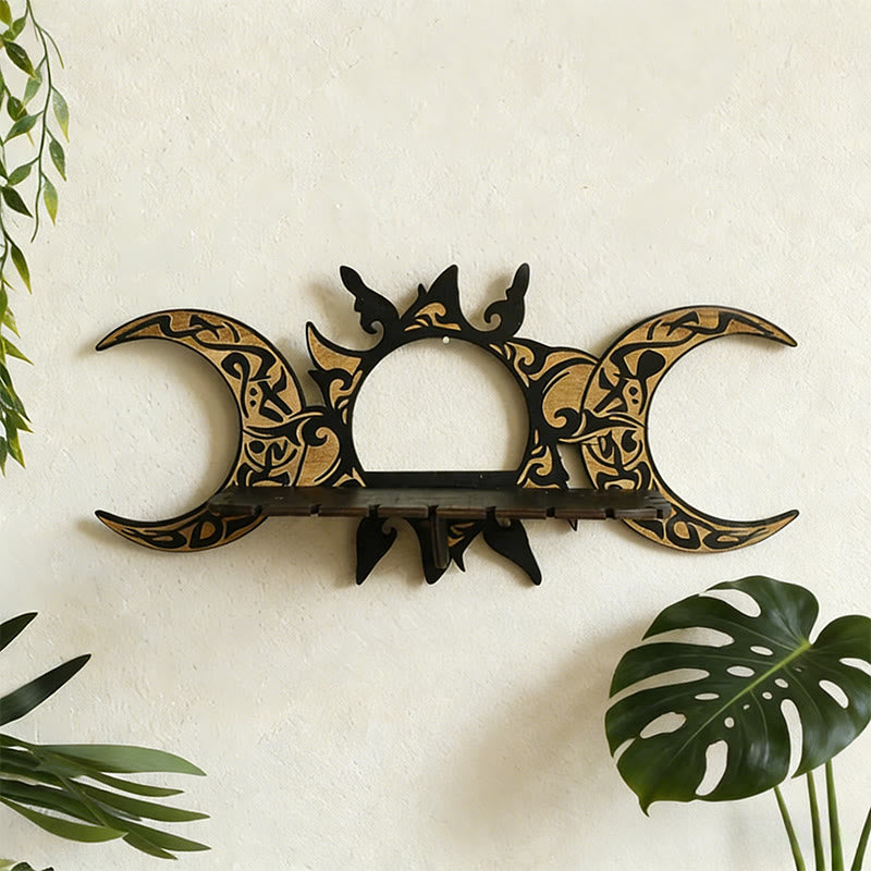 Olivenorma Wooden Sun&Double Crescent Moons Crystal Shelf - Sun&Double Crescent Moons - image 0