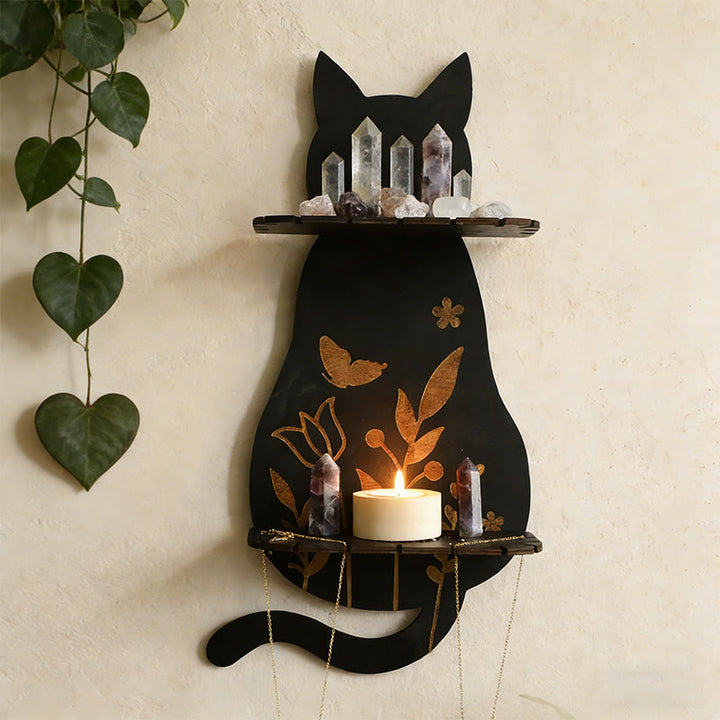 Olivenorma Wooden Gothic Cat Double Layer Crystal Shelf - image 2