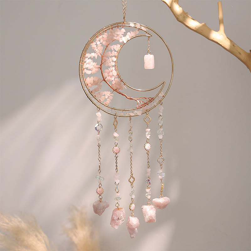 Olivenorma Colorful Crystal Chips Tree of Life Moon Suncatcher Wind Chime - Rose Quartz - image 8