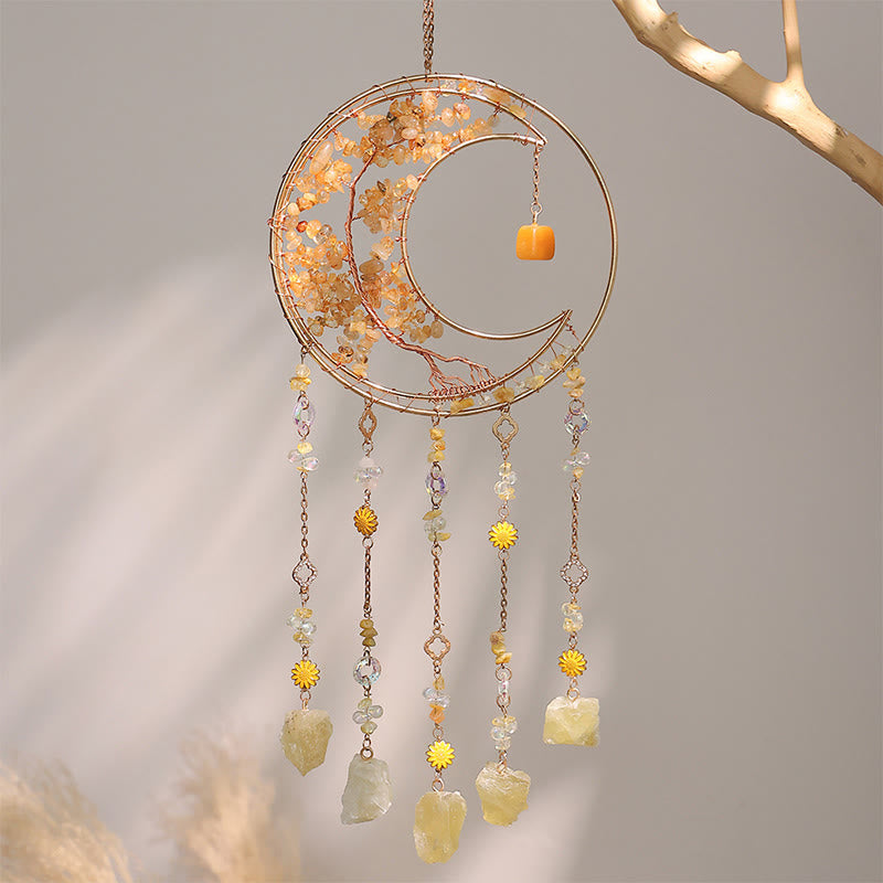 Olivenorma Colorful Crystal Chips Tree of Life Moon Suncatcher Wind Chime - Citrine - image 10
