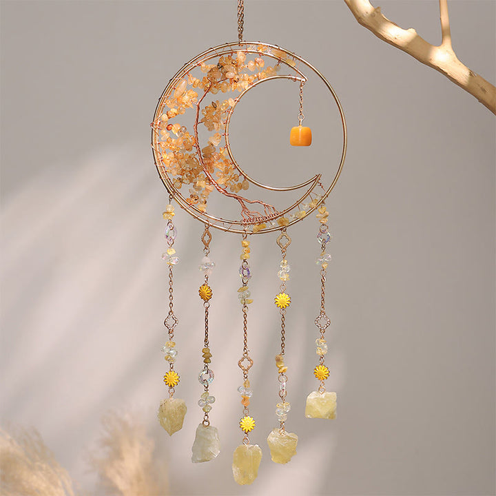 Olivenorma Colorful Crystal Chips Tree of Life Moon Suncatcher Wind Chime - Citrine - image 10