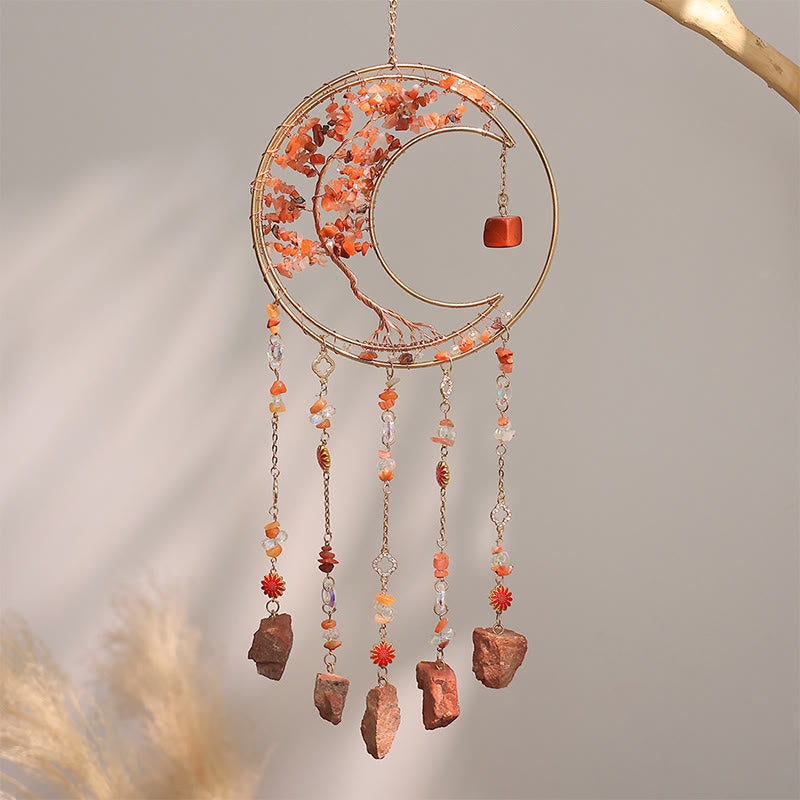 Olivenorma Colorful Crystal Chips Tree of Life Moon Suncatcher Wind Chime - Red Jasper - image 6