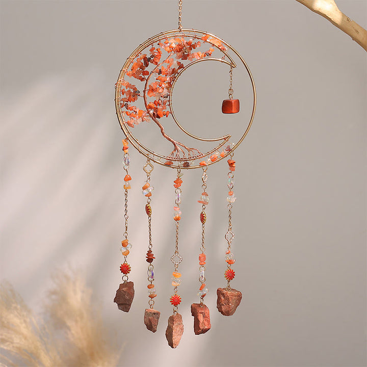 Olivenorma Colorful Crystal Chips Tree of Life Moon Suncatcher Wind Chime - Red Jasper - image 6