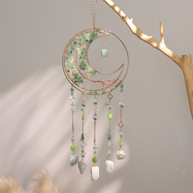 Olivenorma Colorful Crystal Chips Tree of Life Moon Suncatcher Wind Chime - Green Aventurine - image 4