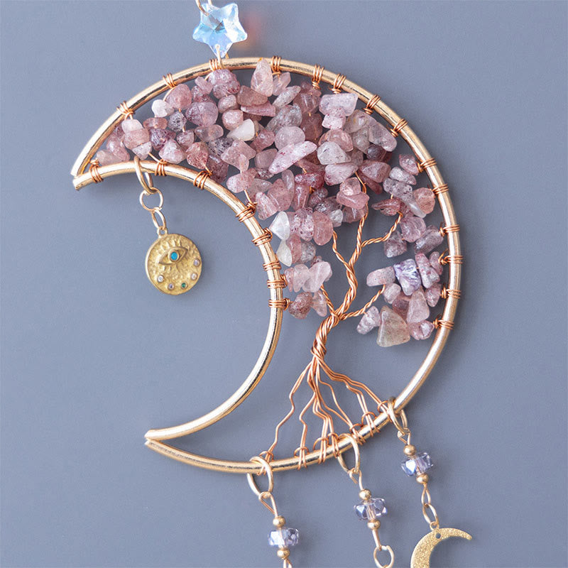 Olivenorma Strawberry Quartz Healing Moon Tree of Life Suncatcher Wind Chime - image 2