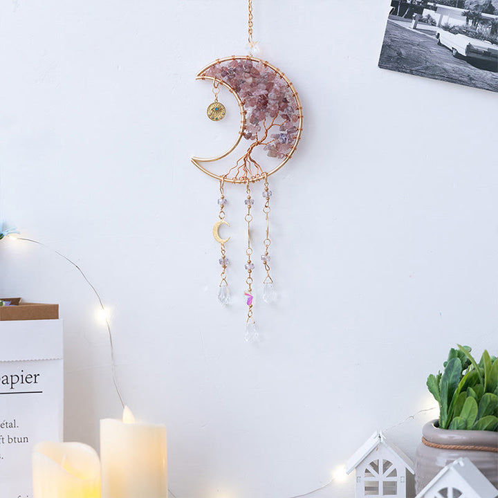 Olivenorma Strawberry Quartz Healing Moon Tree of Life Suncatcher Wind Chime - image 6