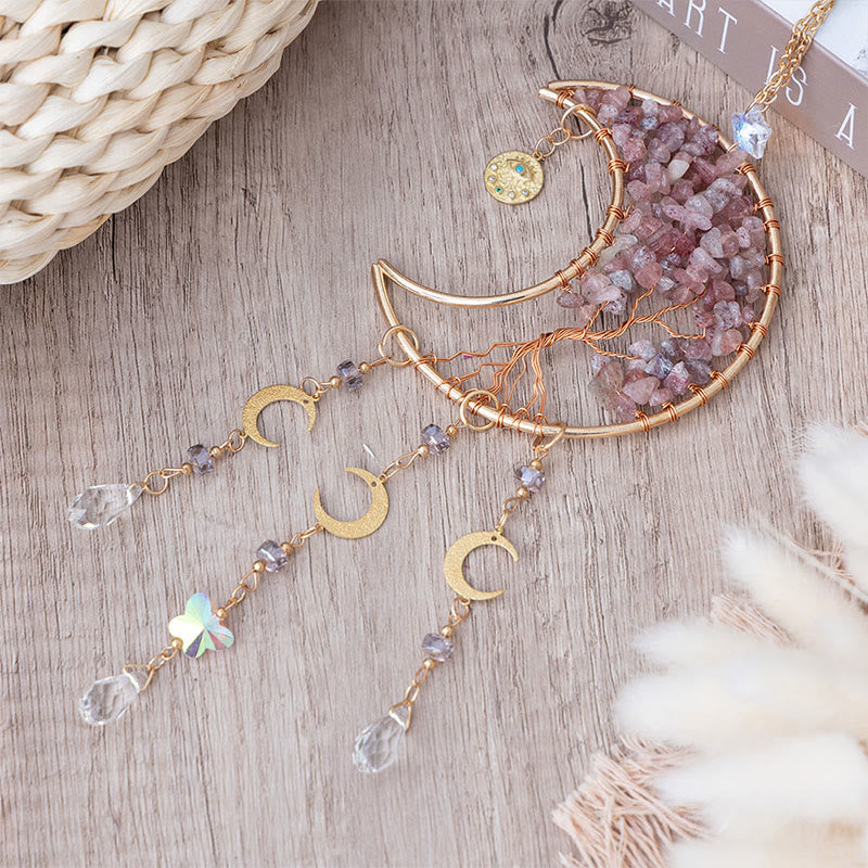 Olivenorma Strawberry Quartz Healing Moon Tree of Life Suncatcher Wind Chime - image 0