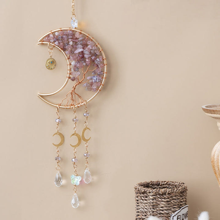 Olivenorma Strawberry Quartz Healing Moon Tree of Life Suncatcher Wind Chime - image 8