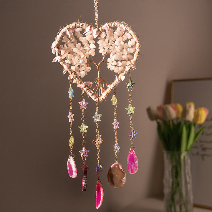 Olivenorma Crystal Chips Agate Tree of Life Suncatcher Hanging Wind Chime - Rose Quartz - image 3