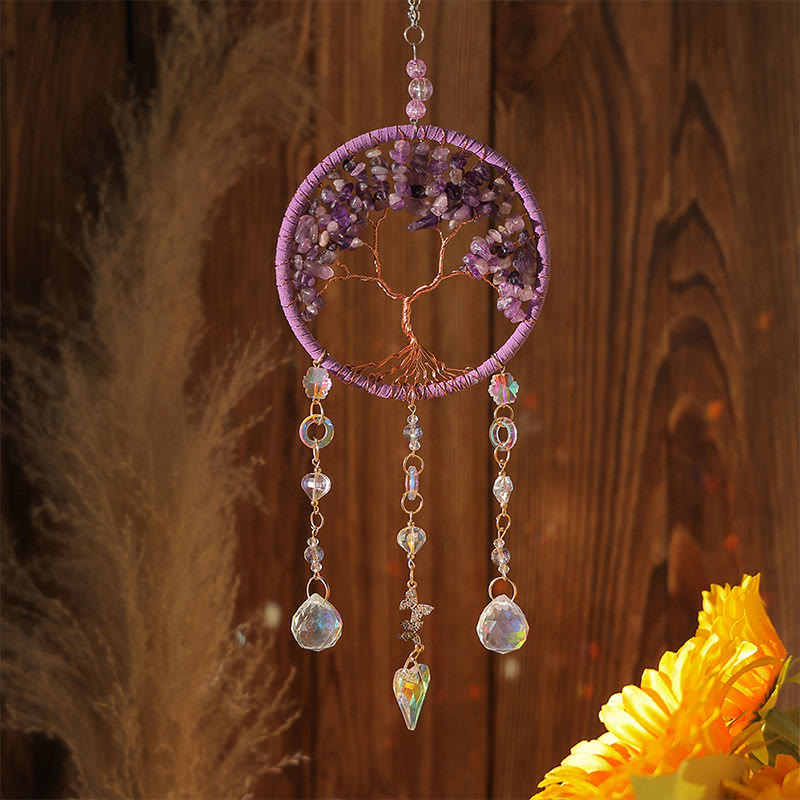 Olivenorma Handmade Crystal Chips Tree of Life Suncatcher Wind Chime - Amethyst - image 1