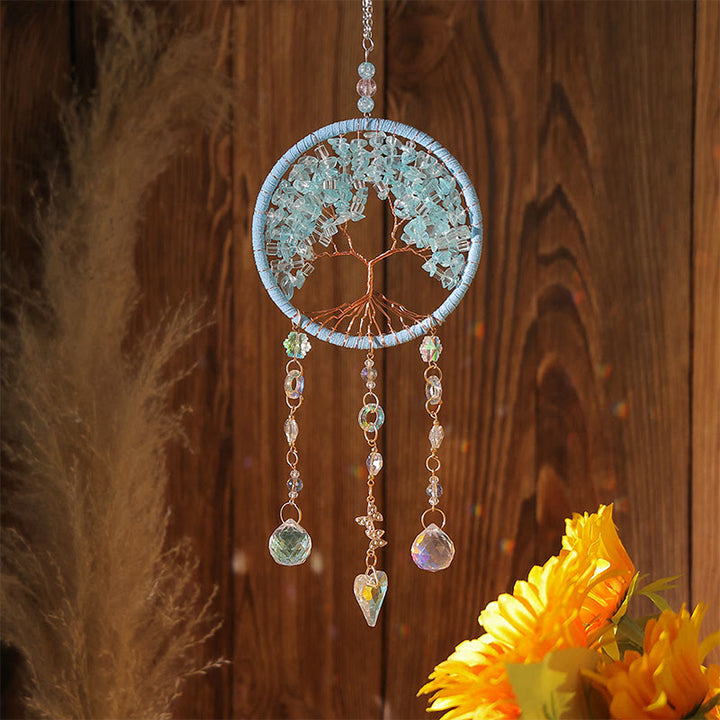 Olivenorma Handmade Crystal Chips Tree of Life Suncatcher Wind Chime - Blue Crystal - image 5