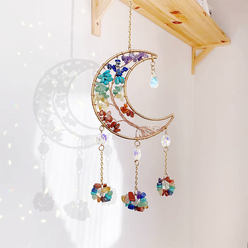 Olivenorma Chakra Rainbow Moon Crystal Suncatcher Wind Chime - image 4