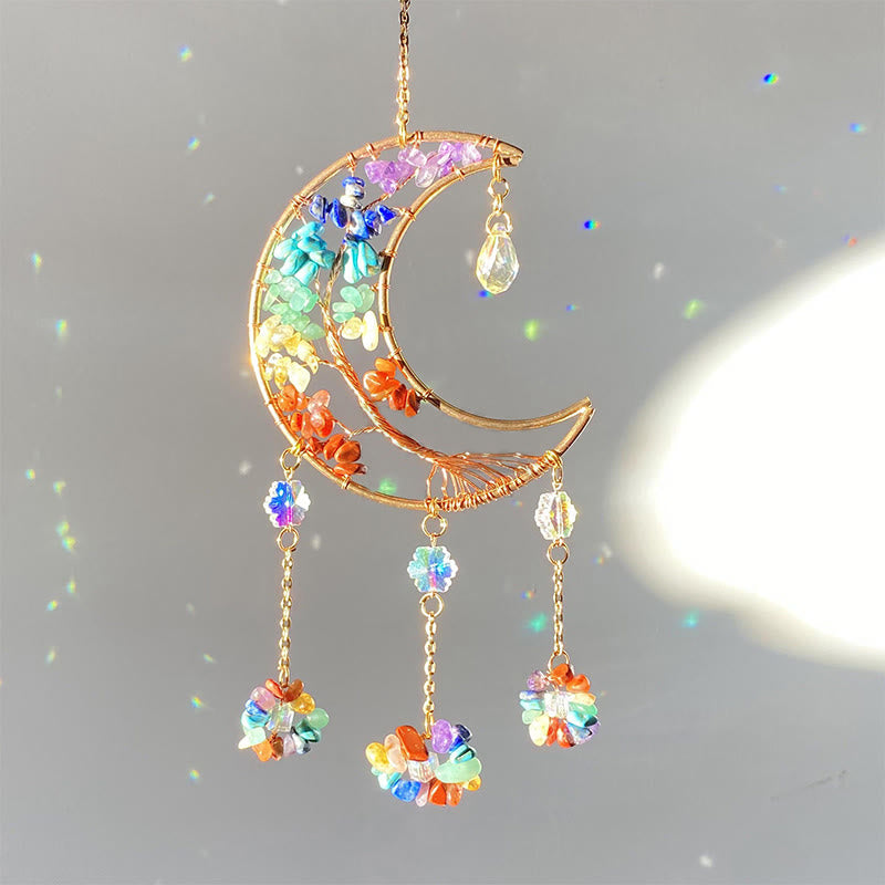 Olivenorma Chakra Rainbow Moon Crystal Suncatcher Wind Chime - Chakra - image 1