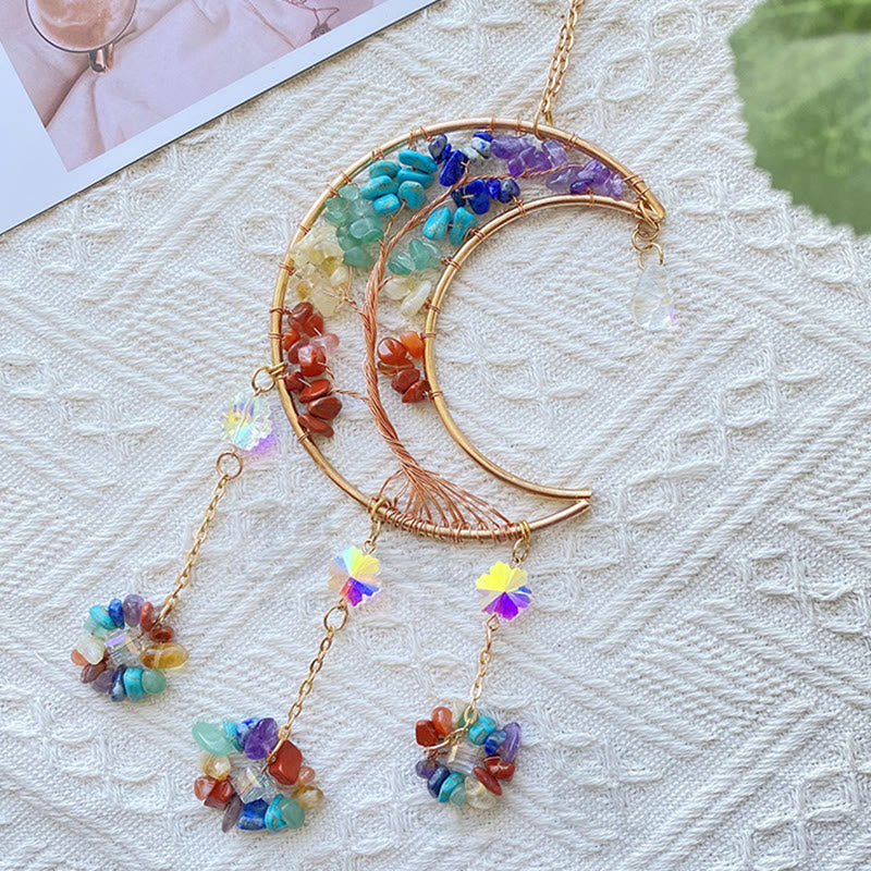 Olivenorma Chakra Rainbow Moon Crystal Suncatcher Wind Chime - image 0