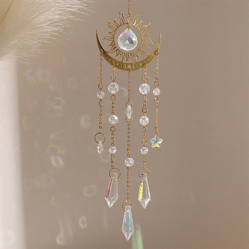 Olivenorma Golden Flame Moon Crystal Eye & Sun Suncatcher Wind Chime - Sun - image 2