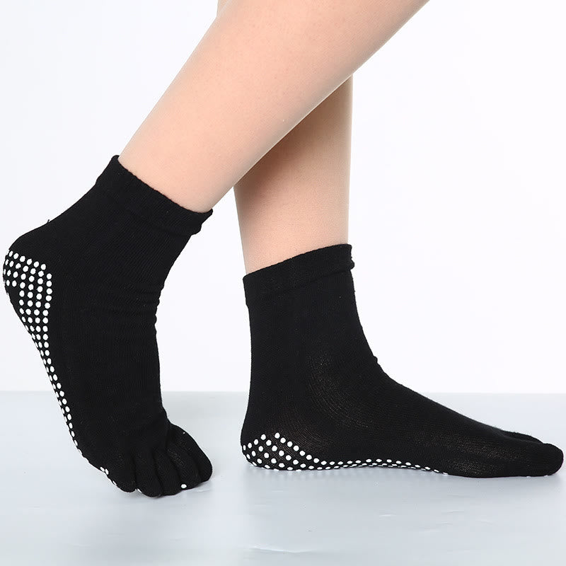 FREE Today: 3-Pair Breathable Cotton Rainbow Non-Slip Five-Toe Yoga Socks - Solid Color & Black - 3 Pairs - image 1