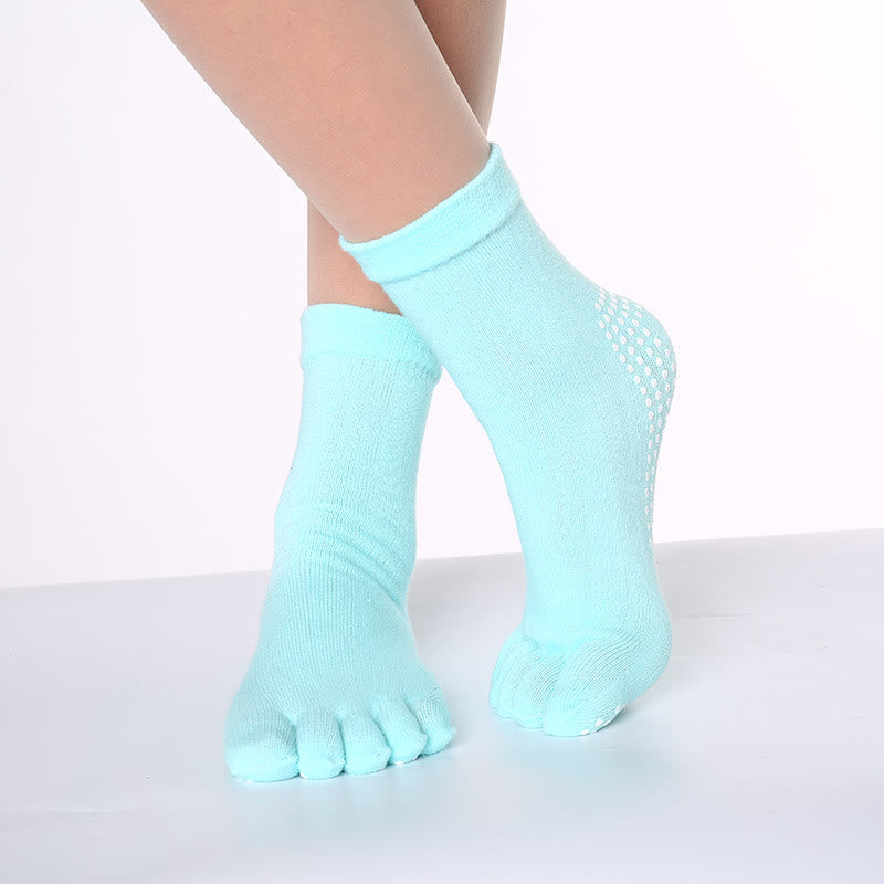 Olivenorma"Love Yoga" Five-Toe Non-Slip Sports Yoga Socks - Solid Color & Light Blue - 2Pairs - image 6