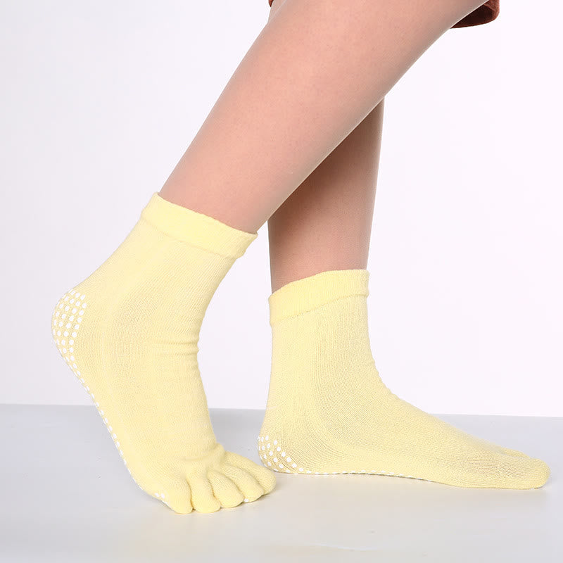 Olivenorma"Love Yoga" Five-Toe Non-Slip Sports Yoga Socks - Solid Color & Light Yellow - 2Pairs - image 9
