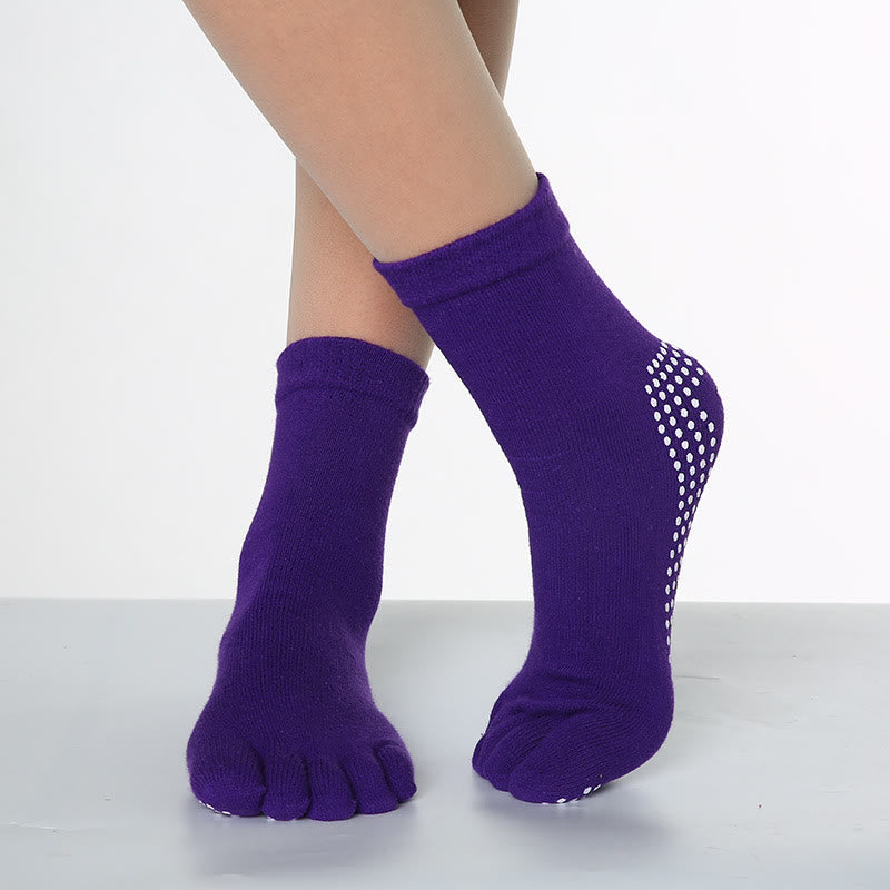 FREE Today: 3-Pair Breathable Cotton Rainbow Non-Slip Five-Toe Yoga Socks - Solid Color & Medium Purple - 3 Pairs - image 4