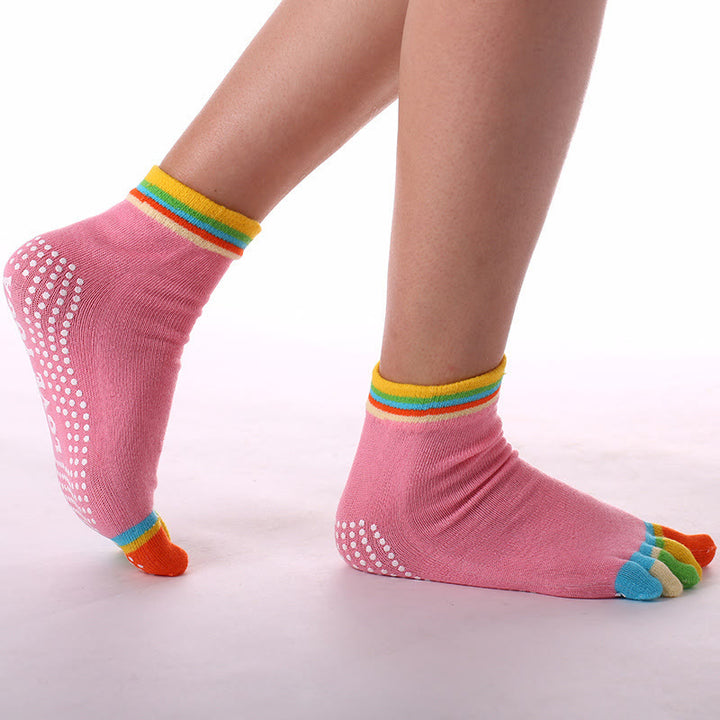 FREE Today: 3-Pair Breathable Cotton Rainbow Non-Slip Five-Toe Yoga Socks - Color-Toe & Rose Red - 3 Pairs - image 12