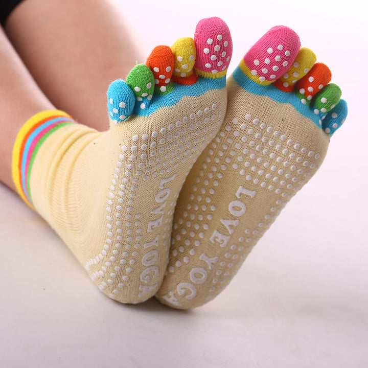 Olivenorma Non-Slip Toe Separation Pilates Barre Fitness Socks with Breathable Cotton Comfort "Love Yoga" Five-Toe Grip Socks - Color-Toe & Yellow - 10 Pairs - image 10