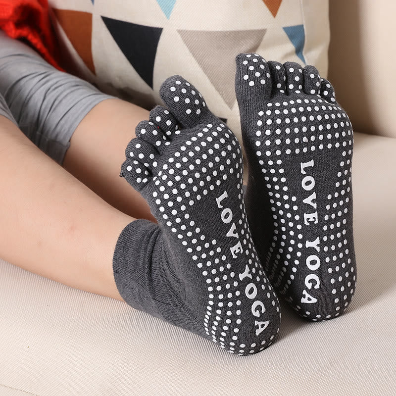 Olivenorma Non-Slip Toe Separation Pilates Barre Fitness Socks with Breathable Cotton Comfort "Love Yoga" Five-Toe Grip Socks - Solid Color & Dark Gray - 10 Pairs - image 17